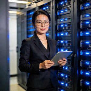 B体育平台技术负责人李娜女士在数据中心背景下的专业形象照