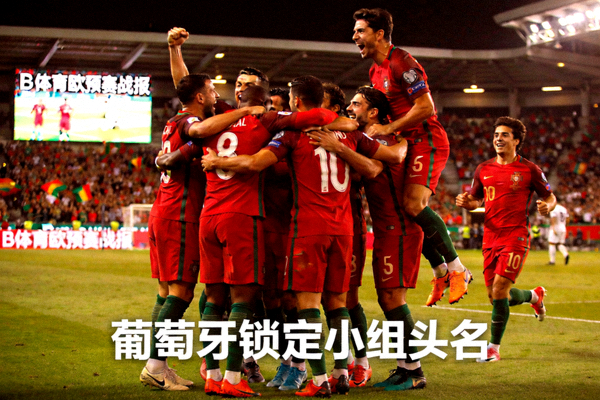葡萄牙全队庆祝锁定小组头名，B体育欧预赛战报现场画面