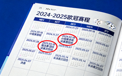 欧冠赛程表与关键比赛日期标注的日历特写