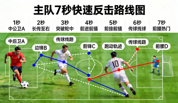 主队7秒快速反击路线图 - 球员跑动轨迹与传球线路标注