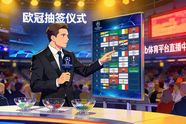 b体育平台直播欧冠抽签仪式，主持人正在分析豪门对决的可能性